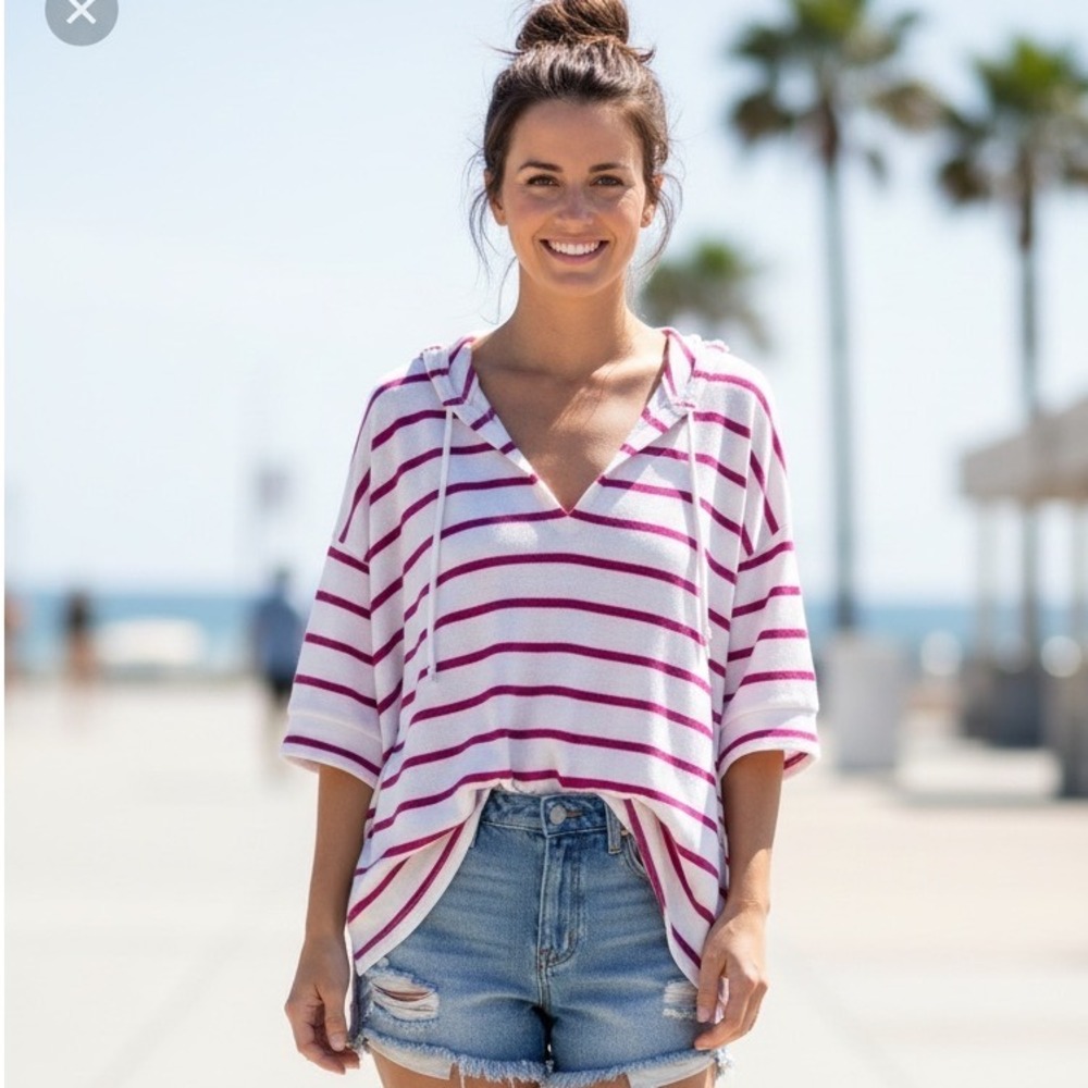 Chaser hoodie S‎ nautical Striped Pink White vacation resort Soft Beach Casual